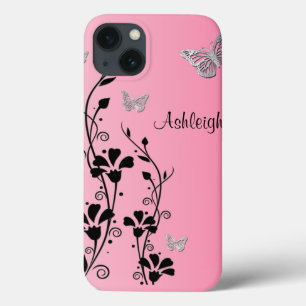 BlumeniPad Air ケース 3 des rosa schwarzen silbernen iPhone 13 Hülle