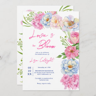 Blumenische Liebe im blühenden Rosa Brautparty Einladung