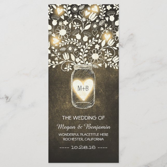 Blumenjar Gelbe Hochzeitsfeier Programm (Vorderseite)