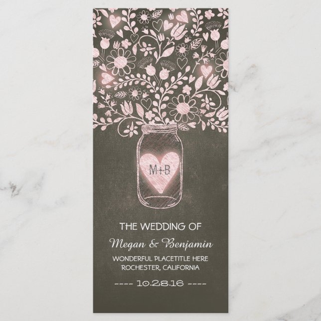 Blumenjar rosa elegante Hochzeitsprogramme Programm (Vorderseite)