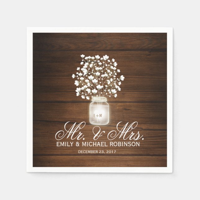 Blumenjar rustikale Hochzeit Serviette (Vorderseite)