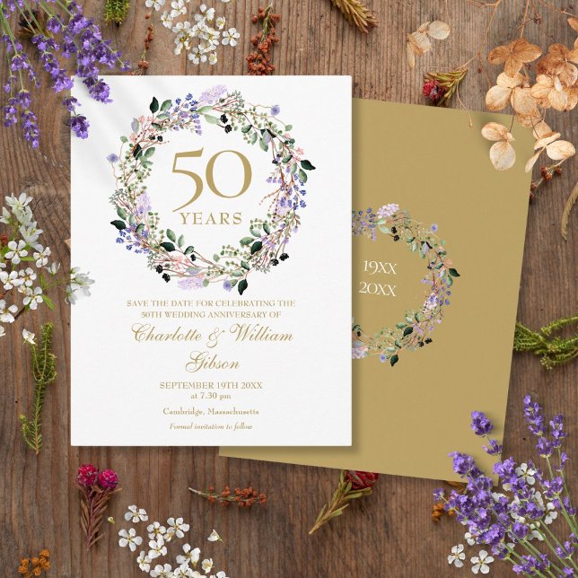 Blumenjubiläum 50. Hochzeit Save the Date Postkarte (Floral 50th Wedding Anniversary Save the Date Postcard)