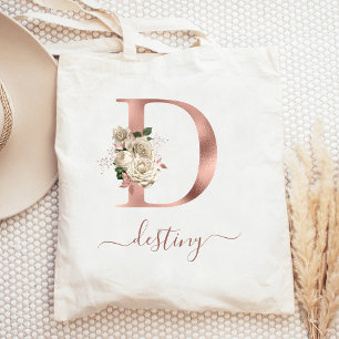 Blumenjungen Rose Gold Monogram Letter D Tragetasche