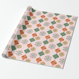 Blumenkachel-Wrap-Papier | Folk Garden Muster G Geschenkpapier