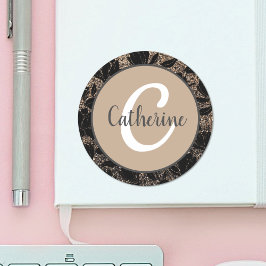 Blumenkaffee Eleganter Mit Monogramm Name Runder Aufkleber