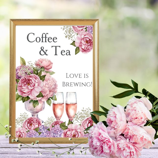 Blumenkaffee und Tee-Liebe ist das Zeichen des Bra Einladung (Floral Coffee and Tea Love is Brewing Sign)