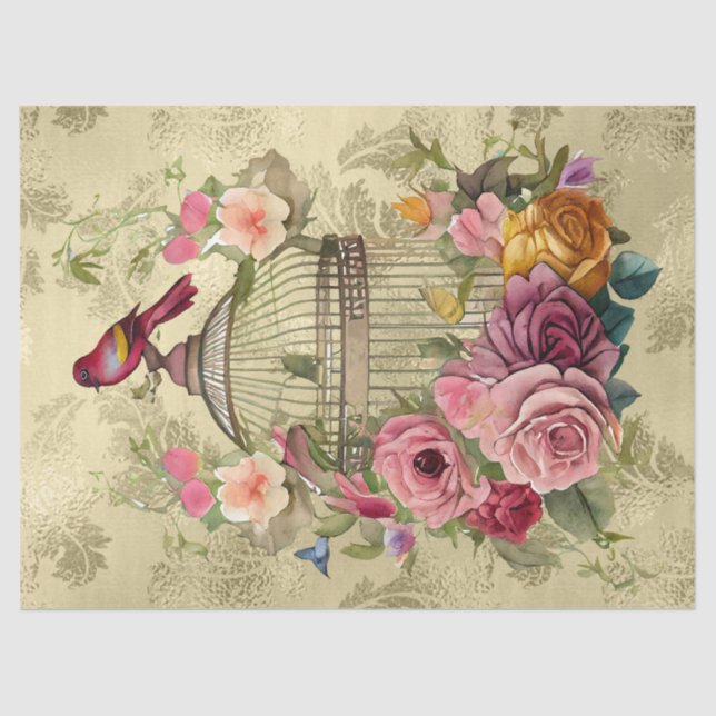 Blumenkäfig Gold Decoupage Seidenpapier (Vorderseite)