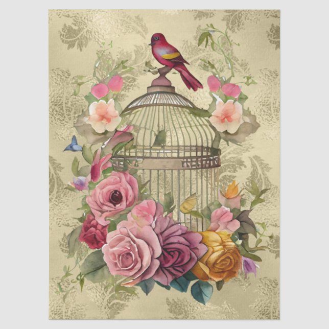 Blumenkäfig Gold Decoupage Seidenpapier (Vorderseite)