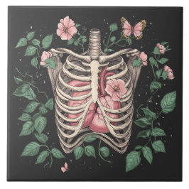 Blumenkäfig und Herz Botanische Illustration Fliese