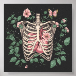 Blumenkäfig und Herz Botanische Illustration Poster