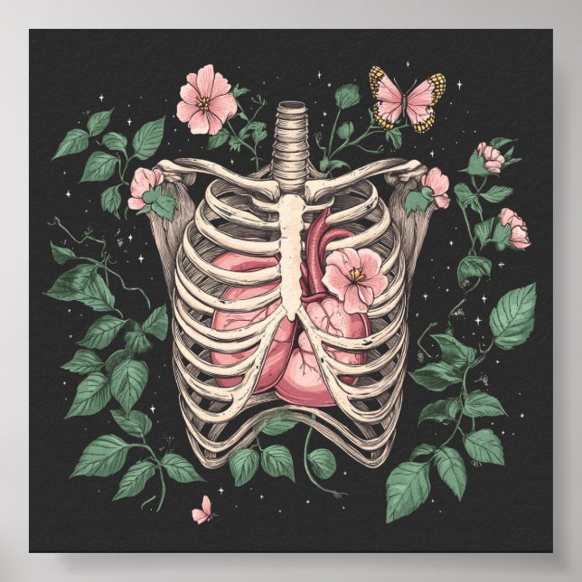 Blumenkäfig und Herz Botanische Illustration Poster (Vorne)