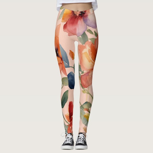 Blumenkaleidoskop: Design der mehrfarbigen Blume Leggings (Vorderseite)