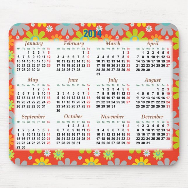 Blumenkalender 2014 für das neue Jahr Mousepad (Vorne)