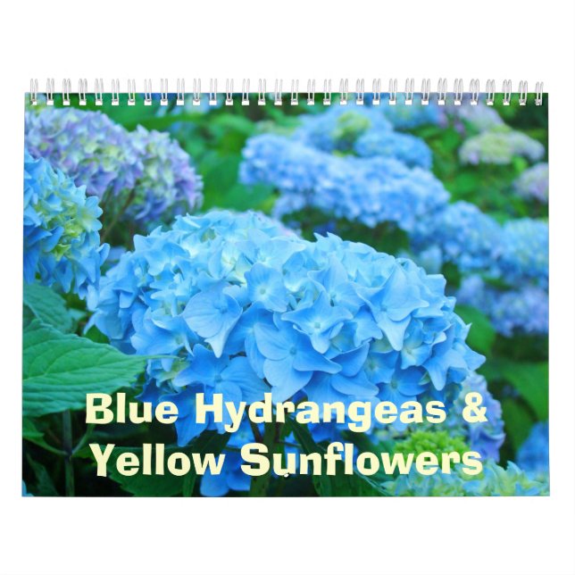 Blumenkalender Blaue Hortensien Gelbe Sonnenblumen Kalender (Titelbild)