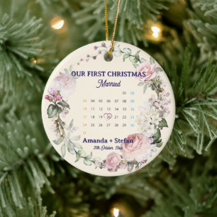Blumenkalender Unser erstes Weihnachten verheirate Keramik Ornament