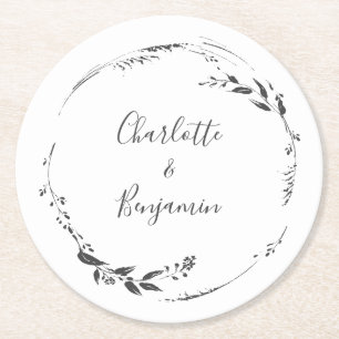 Blumenkalligrafie Custom Wedding White Runder Pappuntersetzer