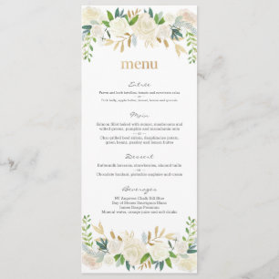 Blumenkarte für die Hochzeitsnacht in Weiß und Gol Menükarte