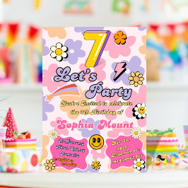 Blumenkarte zum 7. Geburtstag für Mädchen Einladung