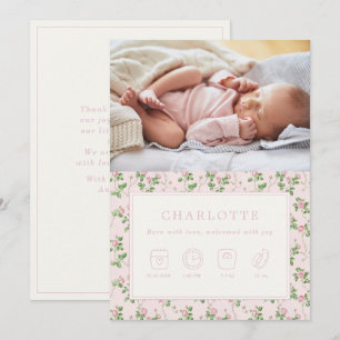 Blumenkarten für Rose Baby Birth Foto Einladung