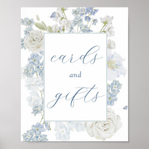 Blumenkarten mit weichem Blau - Zeichen Poster