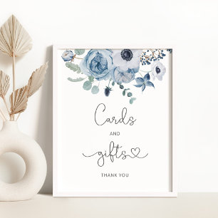 Blumenkarten und Geschenkposter aus Dusty-Blau Poster