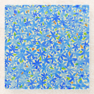 Blumenkaskade: Blaue Blumen Nahtloses Muster Glasuntersetzer