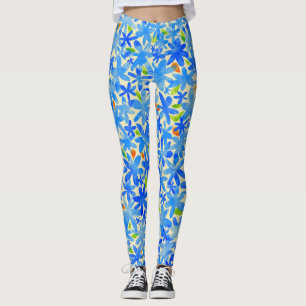 Blumenkaskade: Blaue Blumen Nahtloses Muster Leggings