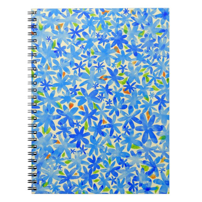 Blumenkaskade: Blaue Blumen Nahtloses Muster Notizblock (Vorderseite)