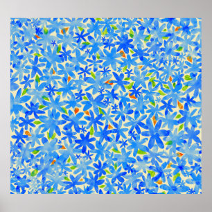 Blumenkaskade: Blaue Blumen Nahtloses Muster Poster