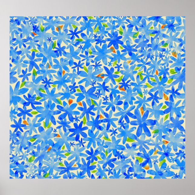 Blumenkaskade: Blaue Blumen Nahtloses Muster Poster (Vorne)