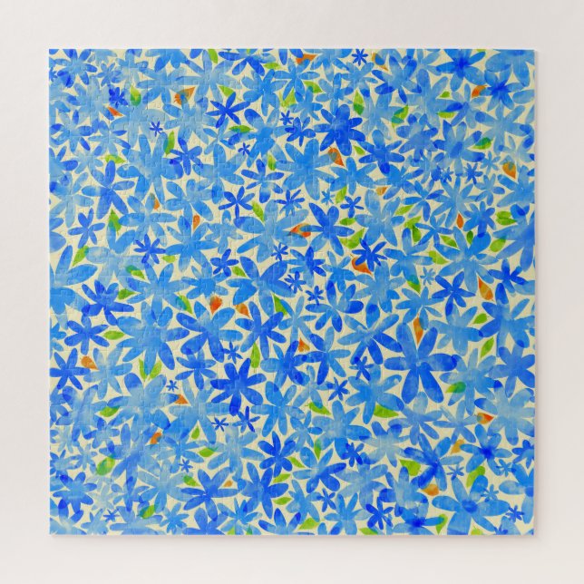 Blumenkaskade: Blaue Blumen Nahtloses Muster Puzzle (Vertikal)