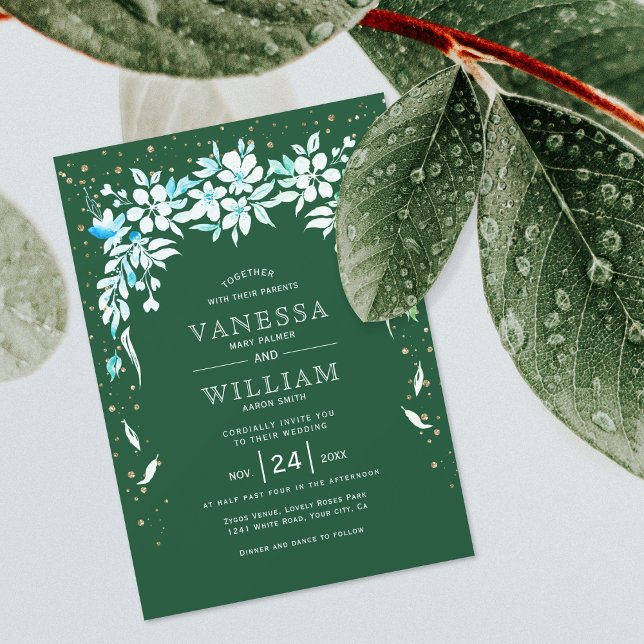 Blumenkaskadengärtnerei smaragdgrüne Hochzeit Einladung (Von Creator hochgeladen)