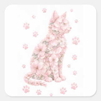 Blumenkatze Silhouette Quadratischer Aufkleber