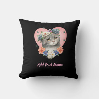 Blumenkatze T-Shirt Kissen
