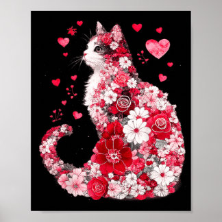 Blumenkatzen-Herz-Kunst Romantisches Design für Mä Poster