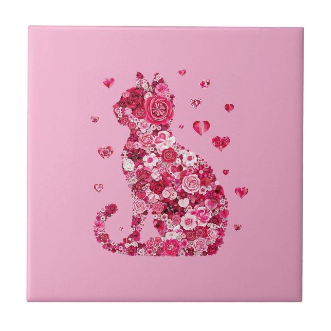 Blumenkatzen Silhouette ArtFaux überzogene Canvas  Fliese (Vorderseite)