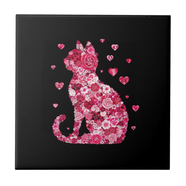 Blumenkatzen Silhouette ArtFaux überzogene Canvas  Fliese (Vorderseite)