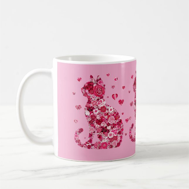 Blumenkatzen Silhouette ArtFaux überzogene Canvas  Kaffeetasse (Links)
