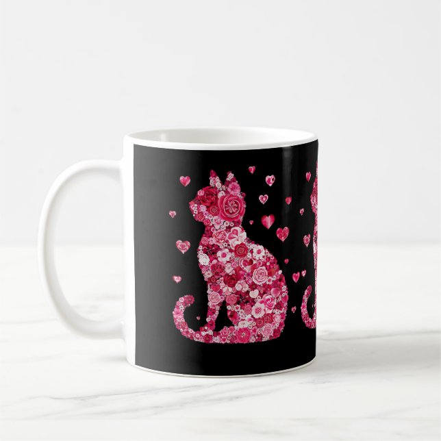 Blumenkatzen Silhouette ArtFaux überzogene Canvas  Kaffeetasse (Links)