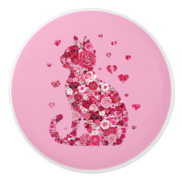 Blumenkatzen Silhouette ArtFaux überzogene Canvas Keramikknauf