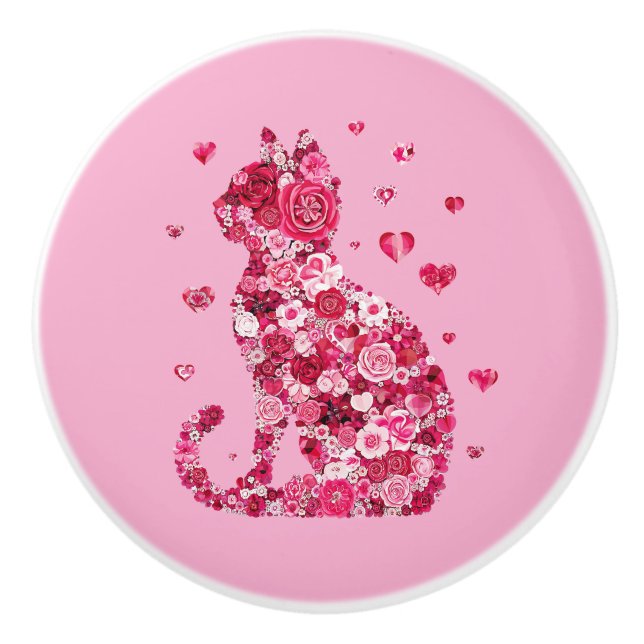 Blumenkatzen Silhouette ArtFaux überzogene Canvas  Keramikknauf (Vorderseite)