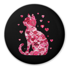 Blumenkatzen Silhouette ArtFaux überzogene Canvas Keramikknauf