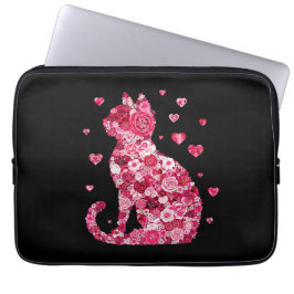 Blumenkatzen Silhouette ArtFaux überzogene Canvas Laptopschutzhülle