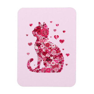 Blumenkatzen Silhouette ArtFaux überzogene Canvas Magnet