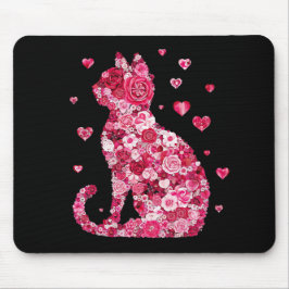 Blumenkatzen Silhouette ArtFaux überzogene Canvas Mousepad