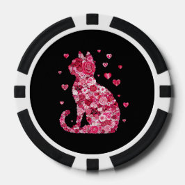 Blumenkatzen Silhouette ArtFaux überzogene Canvas  Pokerchips