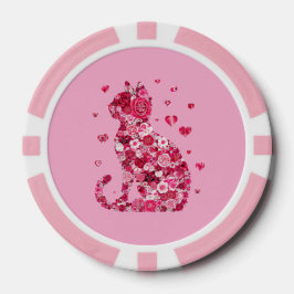 Blumenkatzen Silhouette ArtFaux überzogene Canvas  Pokerchips