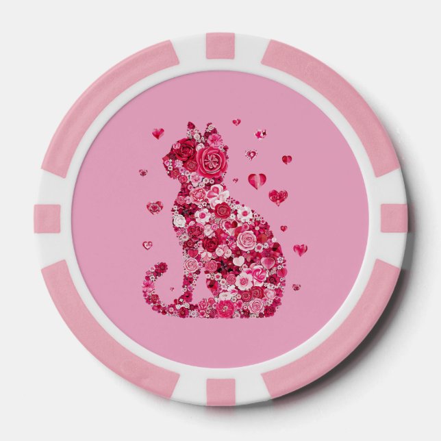 Blumenkatzen Silhouette ArtFaux überzogene Canvas  Pokerchips (Vorderseite)