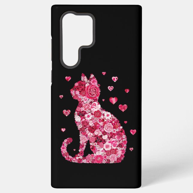 Blumenkatzen Silhouette ArtFaux überzogene Canvas  Samsung Galaxy Hülle (Rückseite)