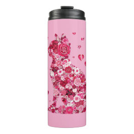 Blumenkatzen Silhouette ArtFaux überzogene Canvas  Thermosbecher